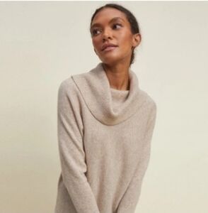 Tan Cowl Neck Sweater with Relaxed Fit and Soft Knit